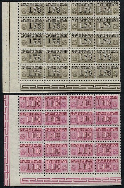 1955/1981, Repubblica italiana, pacchi in concessione, lire 75 bruno e lire 110 lilla/rosa