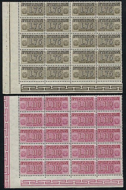1955/1981, Repubblica italiana, pacchi in concessione, lire 75 bruno e lire 110 lilla/rosa  - Asta Storia Postale e Filatelia - Cambi Casa d'Aste