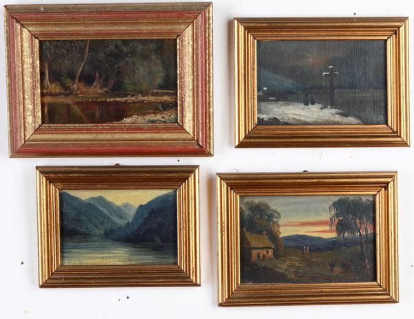 Quattro piccoli dipinti a soggetto campestre. XX secolo