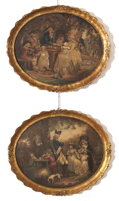 Coppia di Stampe con Scene di Vita Quotidiana. XX Secolo