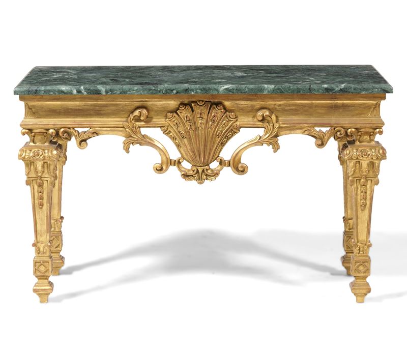 Consolle in legno intagliato e dorato. XX secolo  - Auction Palazzo Pugliese: Antique style furniture - Cambi Casa d'Aste