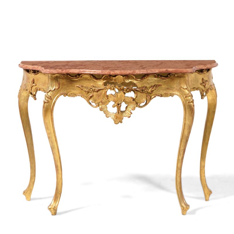 Consolle in legno intagliato e dorato. XX secolo  - Auction Palazzo Pugliese: Antique style furniture - Cambi Casa d'Aste