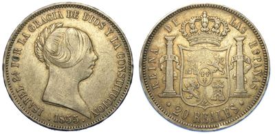 Spagna. Isabel II, 1833-1868. 20 Reales 1855.