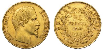 Francia. Napoleon III, 1852-1870. 20 Francs 1854. Parigi.