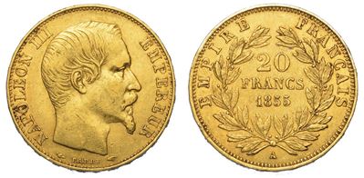 Francia. Napoleon III, 1852-1870. 20 Francs 1855. Parigi.