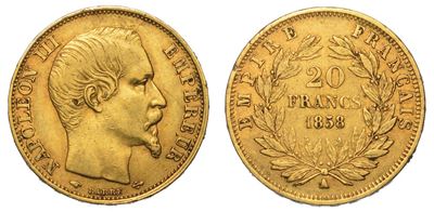 Francia. Napoleon III, 1852-1870. 20 Francs 1858. Parigi.