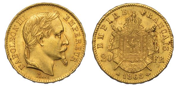 FRANCIA. NAPOLEON III, 1852-1870. 20 Francs 1868. Strasburgo.