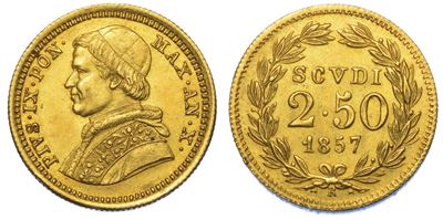 Roma. Pio IX, 1846-1878. 2,50 Scudi 1857/a. X.