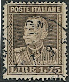 1929, Regno d’Italia, lire 1,75 V.E. III denti 13 1/2