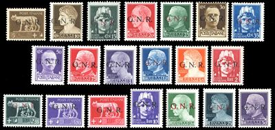 1944, Soprastampati "G.N.R.", tiratura di Verona e bassi valori di Brescia
