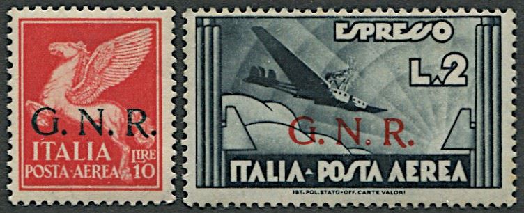 1944, Repubblica Sociale Italiana, Posta Aerea, serie di 8 valori  - Auction Postal History and Philately - Cambi Casa d'Aste