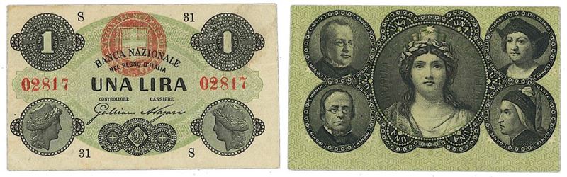 REGNO D’ITALIA. VITTORIO EMANUELE II DI SAVOIA, 1861-1878. BANCA NAZIONALE NEL REGNO. Lira 15/01/1873.  - Auction Numismatics - I - Cambi Casa d'Aste