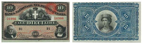 REGNO D’ITALIA. VITTORIO EMANUELE II DI SAVOIA, 1861-1878. BANCA NAZIONALE NEL REGNO. 10 Lire 17/07/1872.