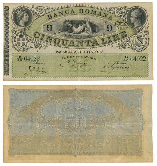 REGNO D’ITALIA. VITTORIO EMANUELE II DI SAVOIA, 1861-1878. BANCA ROMANA. 50 Lire 1890.