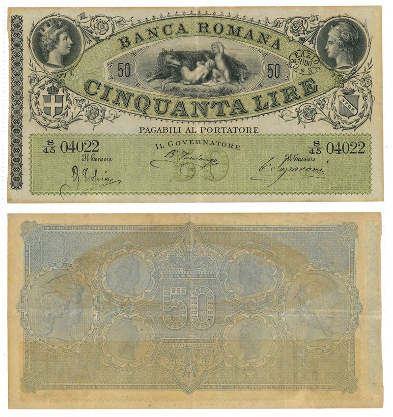 REGNO D’ITALIA. VITTORIO EMANUELE II DI SAVOIA, 1861-1878. BANCA ROMANA. 50 Lire 1890.  - Asta Numismatica - I - Cambi Casa d'Aste
