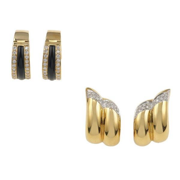 Two pair of diamond and gold earrings
