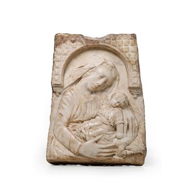 Scultore del XIX-XX secolo, Madonna con Bambino in marmo bianco