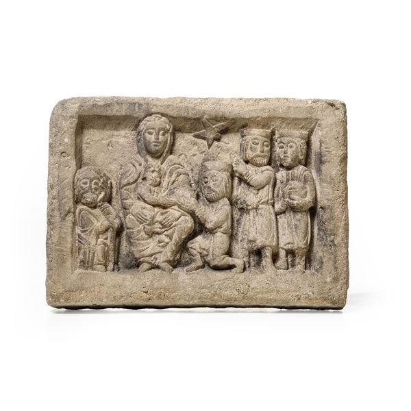 Adorazione dei Magi. Scultore del XX secolo, nei modi della scultura romanica