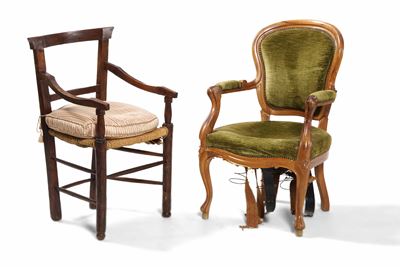 Poltroncina Rustica in Legno e Poltrona Luigi Filippo