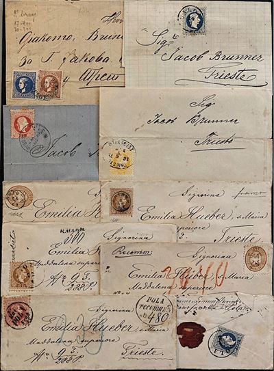 1864/82, Levante Austriaco, Piccolo Archivio di 26 Buste o Lettere + Due Frontespizi, Quasi Tutte...