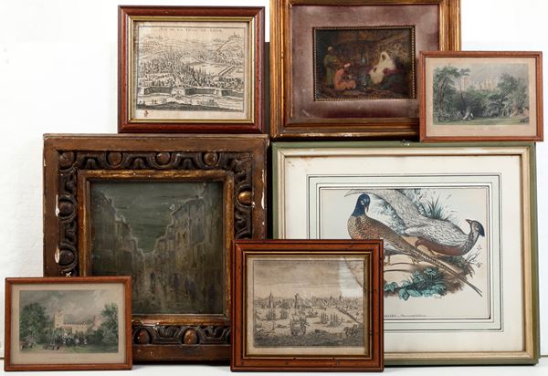 Lotto di 2 dipinti e 5 stampe