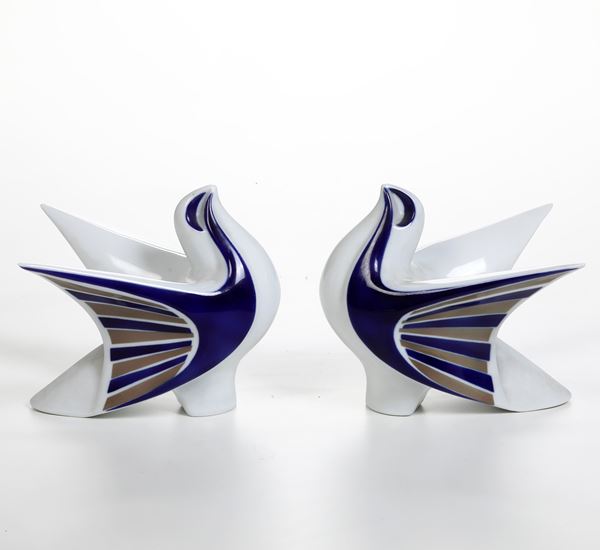 Coppia di piccioni.<BR>Spagna, Manifattura di Sargadelos, XX secolo.