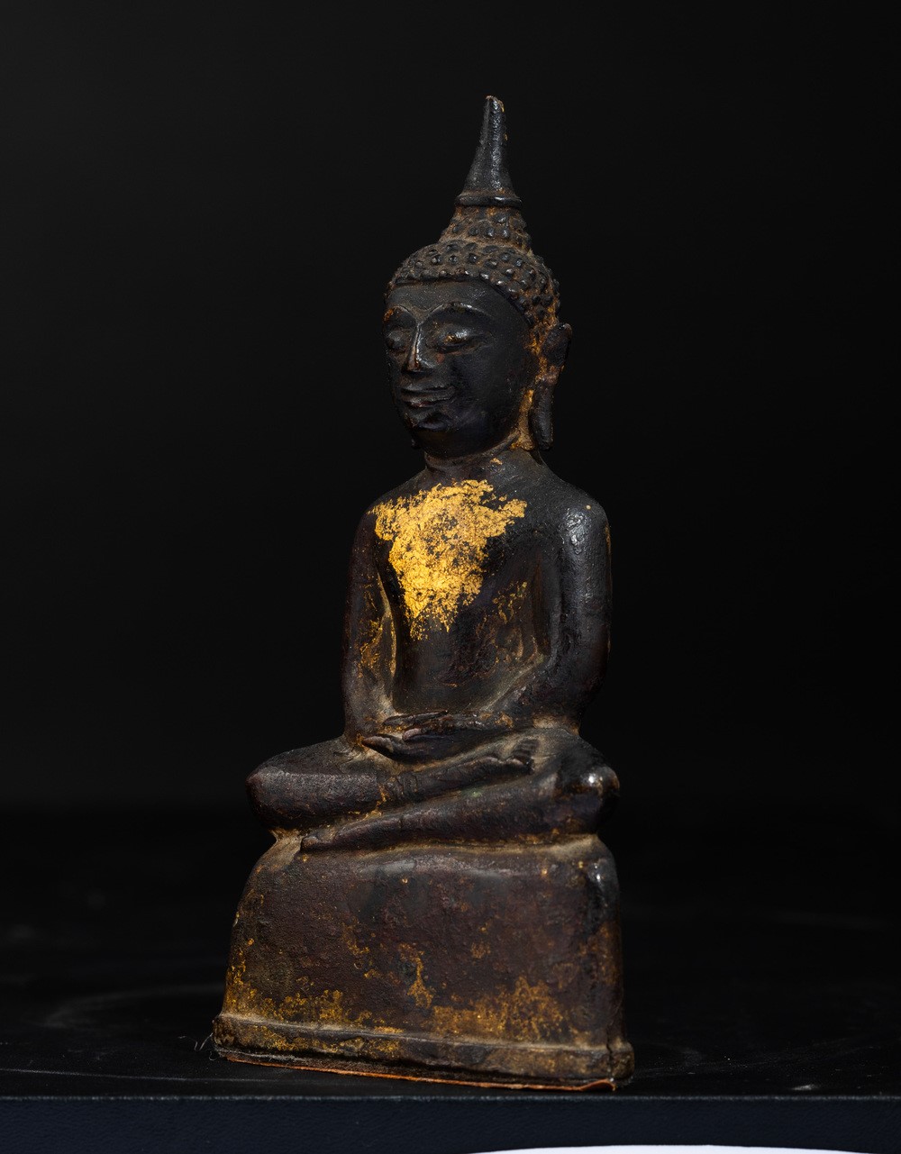 Figura di Buddha Amitayus in Bronzo con Tracce di Doratura, Thailandia, XIX Secolo
