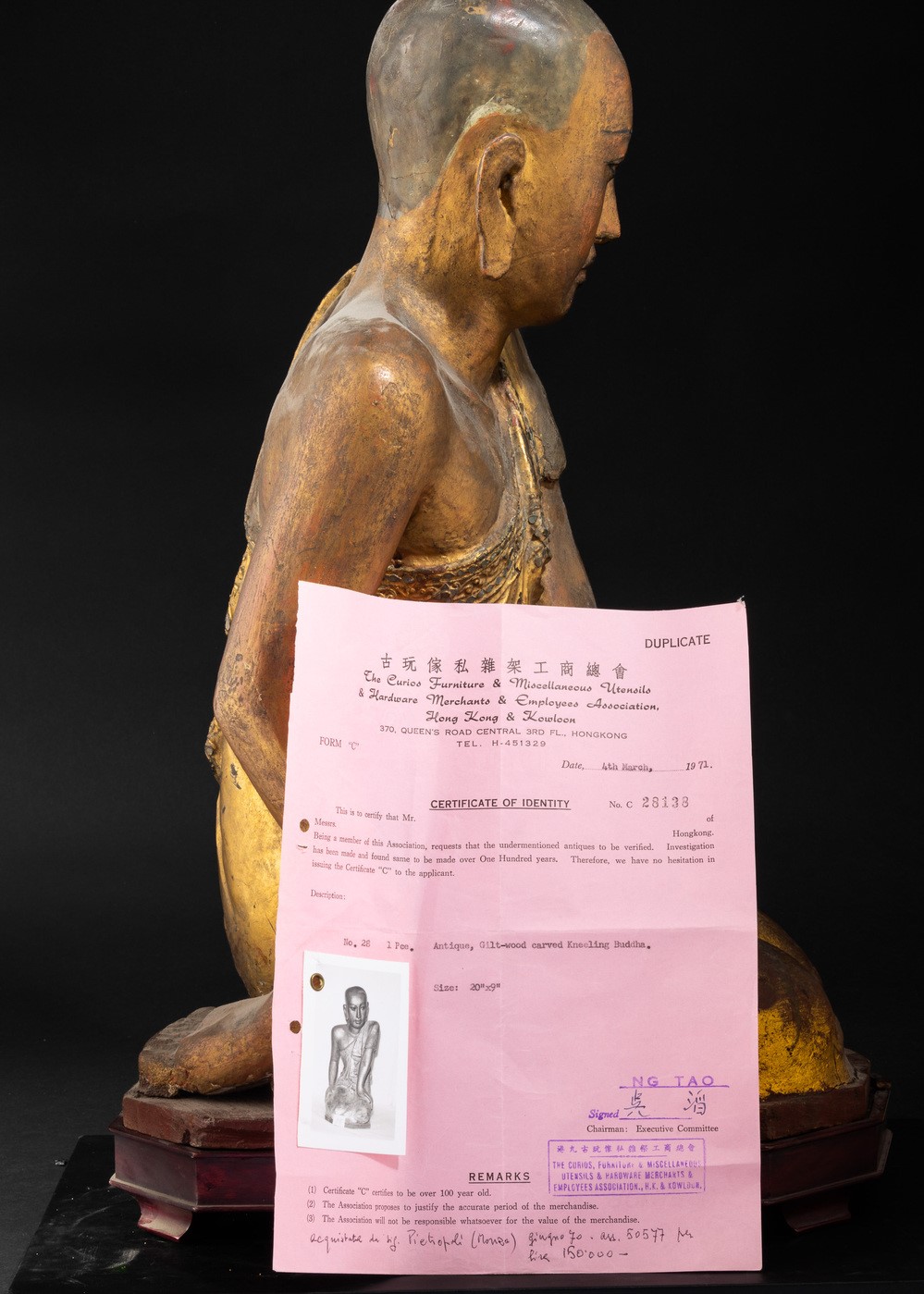 Figura di Monaco in Legno Laccato e Dorato, Thailandia, XIX Secolo