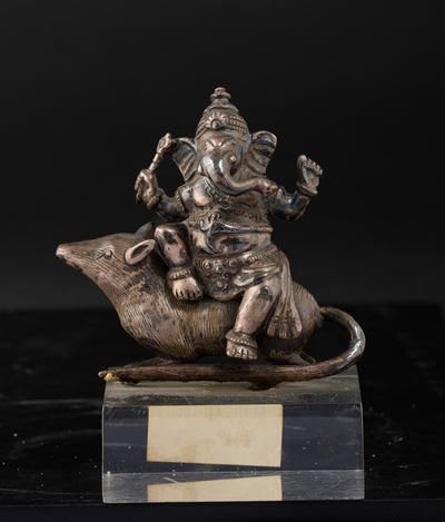 Figura di Ganesha Seduta su Topo in Bronzo, India, XVIII Secolo