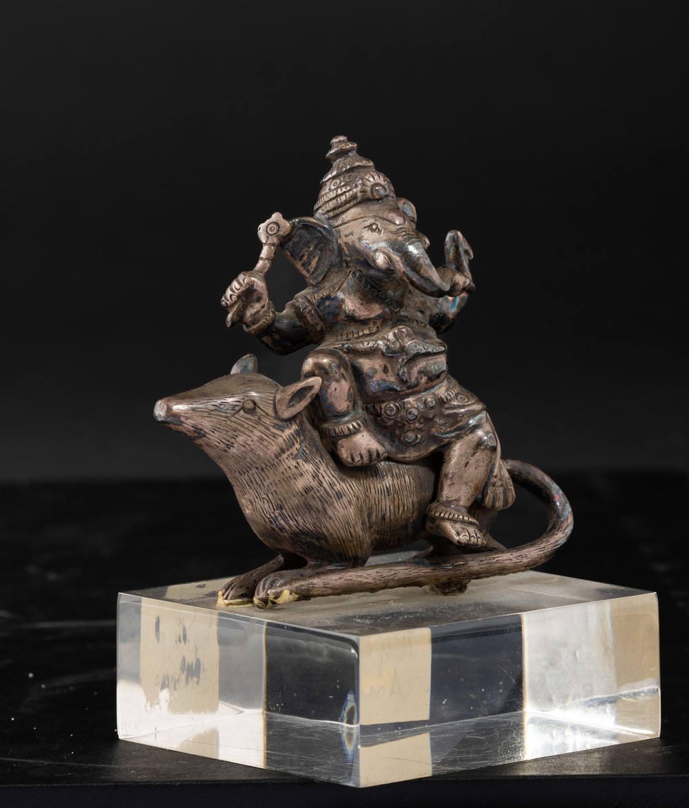Figura di Ganesha Seduta su Topo in Bronzo, India, XVIII Secolo