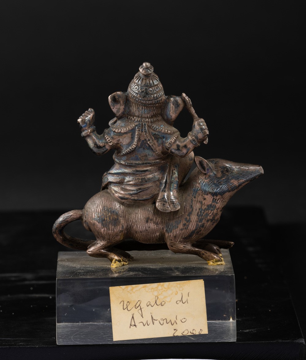Figura di Ganesha Seduta su Topo in Bronzo, India, XVIII Secolo