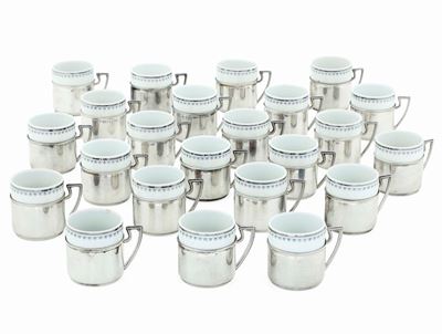 23 Tazze da Caffè Ginori con Sottotazza in Argento. Argenteria Italiana del XX Secolo