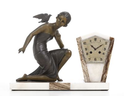 Orologio Decò in Metallo e Marmo. XX Secolo