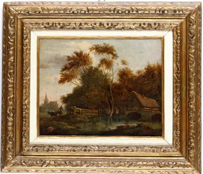 Scuola Olandese del XIX Secolo Paesaggio con Figure