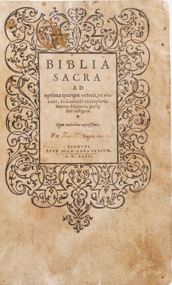 Bibbia sacra. Bibbia sacra ad optima quaeque veteris, ut vocant, tralationis exemplaria...Lugduni aud Jioan. Tornaesium 1558.