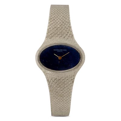 Orologio di Forma Ovale Orizzontale in Oro Bianco 18k con Bracciale Integrato e Quadrante in Lapi...