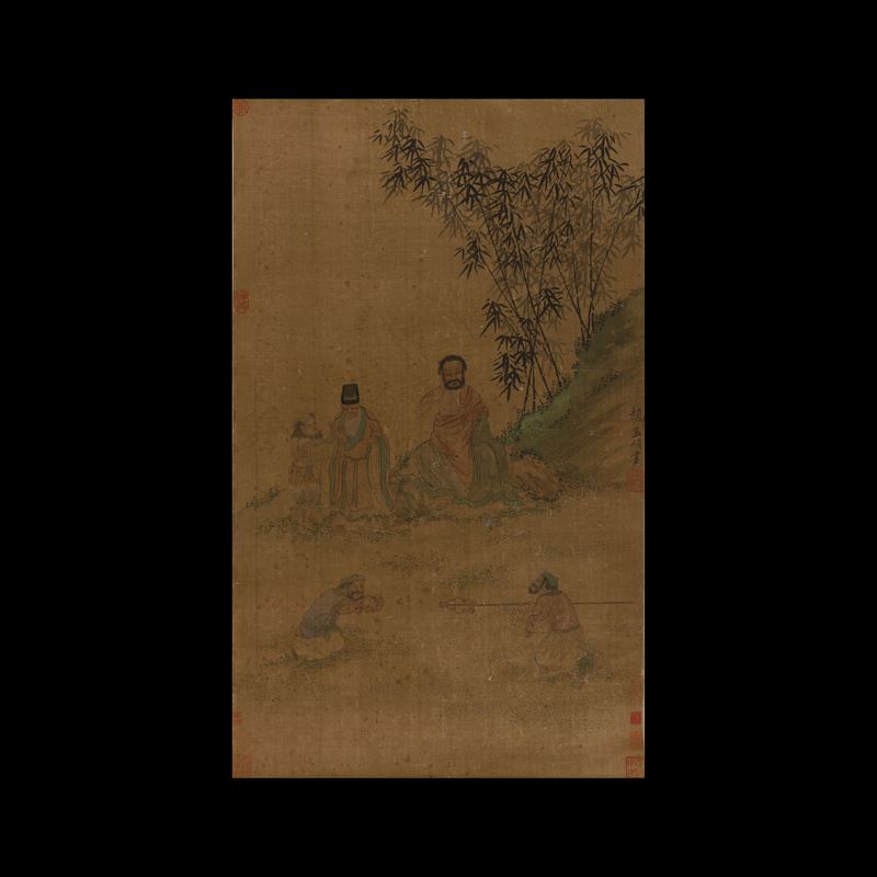 Scroll su carta a decoro di scene di vita comune, Cina, Dinastia Qing, XVIII secolo  - Asta Fine Chinese Works of Art - Cambi Casa d'Aste