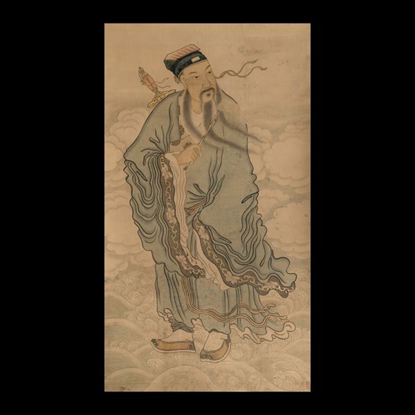 Scroll su carta con saggio tra nuvole, Cina, Dinastia Qing, XIX secolo