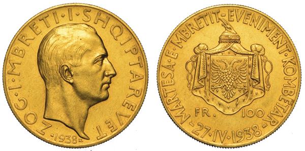 ALBANIA. ZOG I, 1928-1939. 100 Franga 1938 (tipo 'Nozze Reali'). Roma.