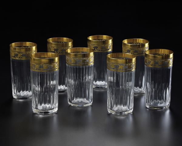 Otto bicchieri “Callot Or”  Francia, Manifattura Saint Louis, seconda metà del XX secolo