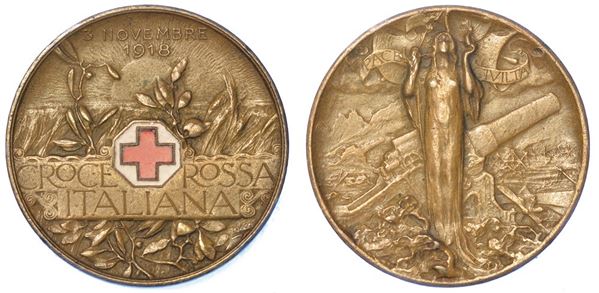 REGNO D'ITALIA. CROCE ROSSA ITALIANA. Medaglia da 10 Centesimi (3 novembre 1918) a favore della Croce Rossa Italiana.
