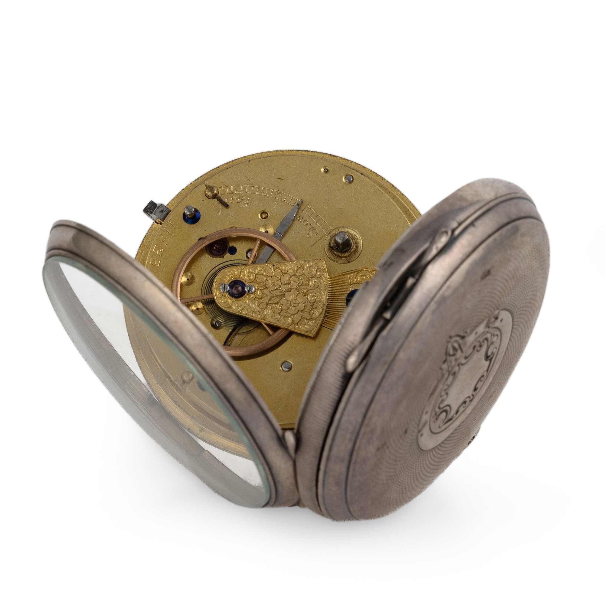 Orologio da tasca inglese, a ribaltina, argento, quadrante bianco con numeri romani e piccoli sec...