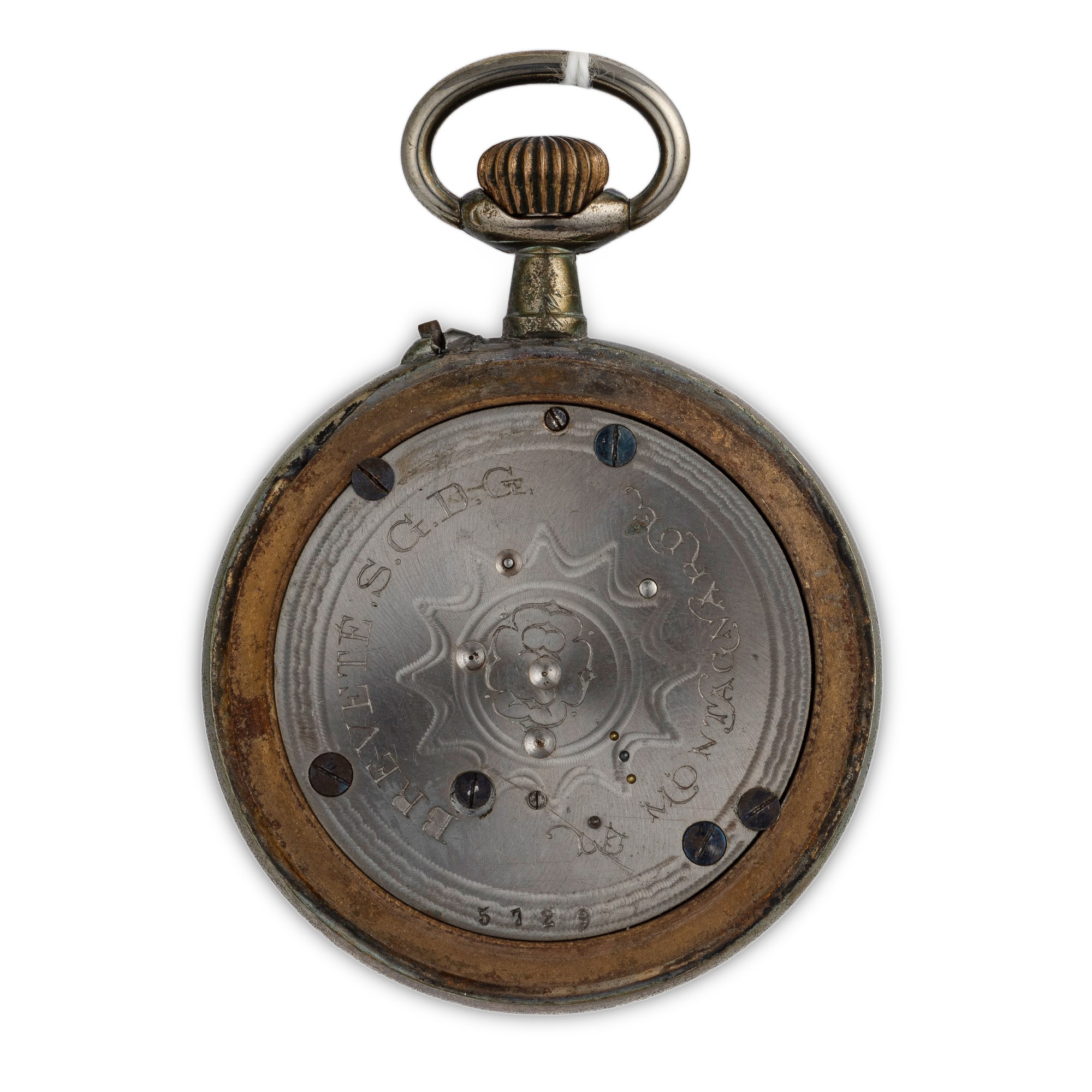 Orologio da tasca in metallo, quadrante bitonale con scappamento a vista, circa 1780