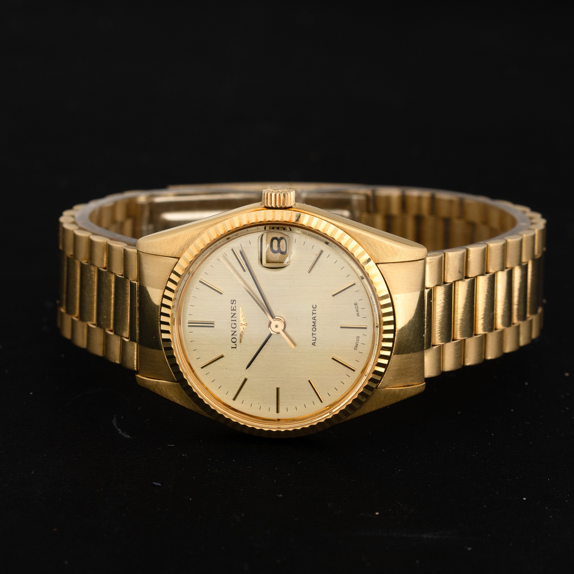 Longines - Automatic in Oro Giallo 18k con Datario, Quadrante Champagne e Bracciale "president", ...