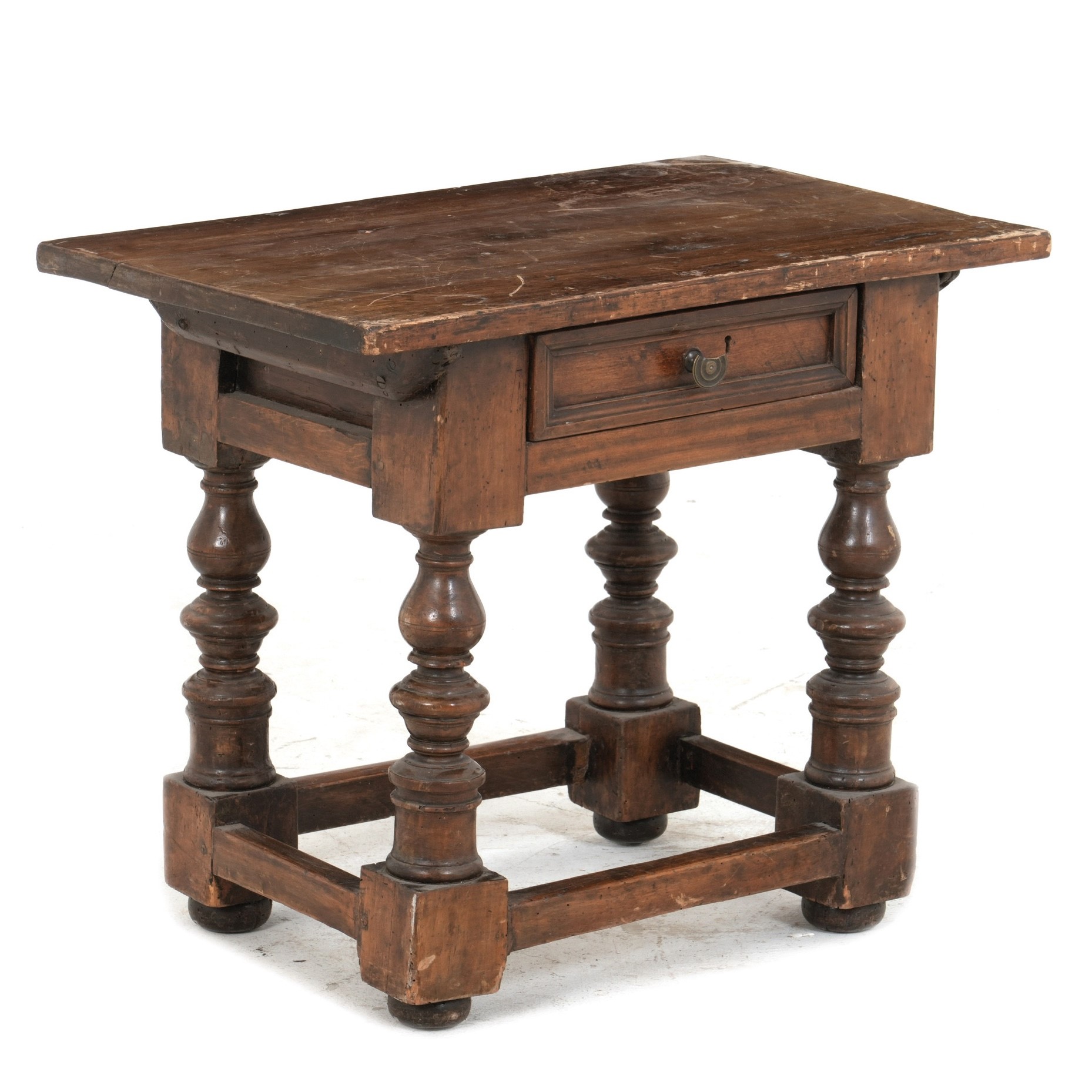 Antico Tavolino in Legno con Gambe Tornite