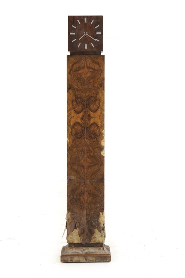 Orologio a colonna lastronato in radica