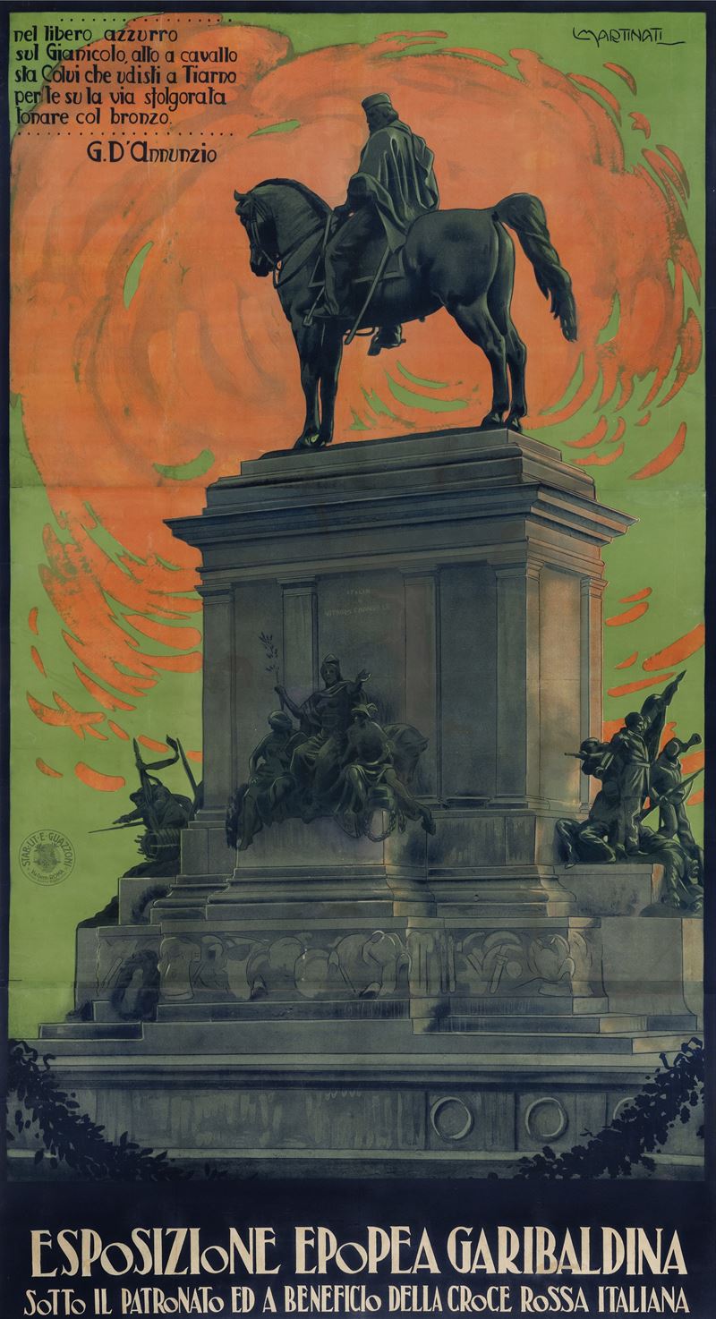 Luigi Martinati : Esposizione Epopea Garibaldina - Roma, 1917.  - Asta Manifesti d'Epoca - Cambi Casa d'Aste