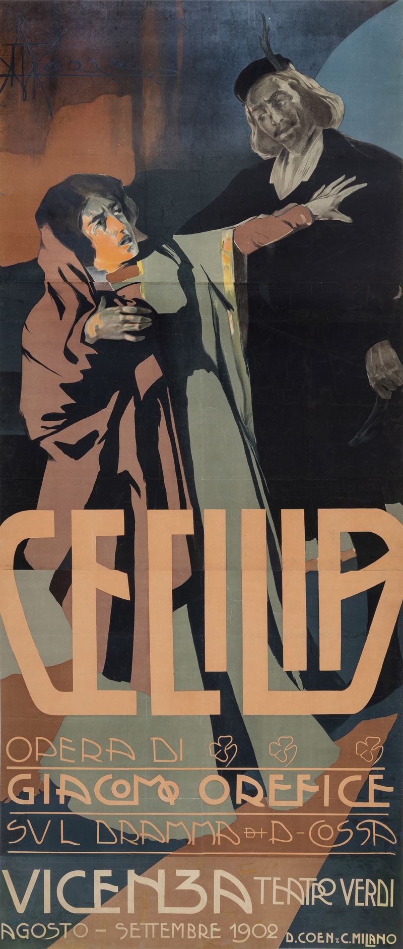 Aldo Mazza : Cecilia, Opera di Giacomo Orefice - Vicenza Teatro Verdi  - Auction Vintage Posters - Cambi Casa d'Aste