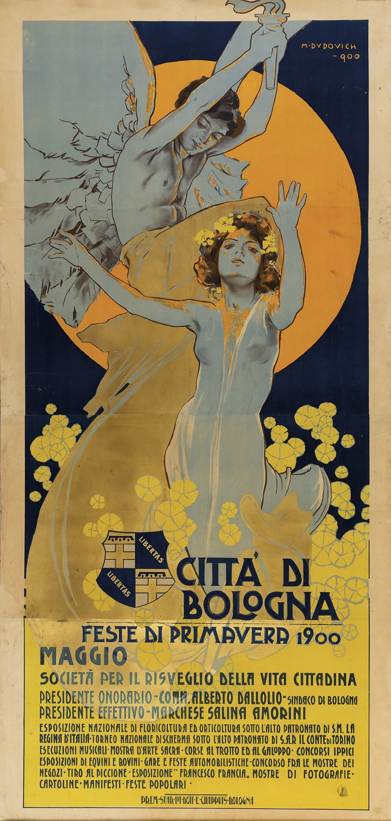 Marcello Dudovich : Feste di Bologna - Città di Bologna 1900  - Asta Manifesti d'Epoca - Cambi Casa d'Aste