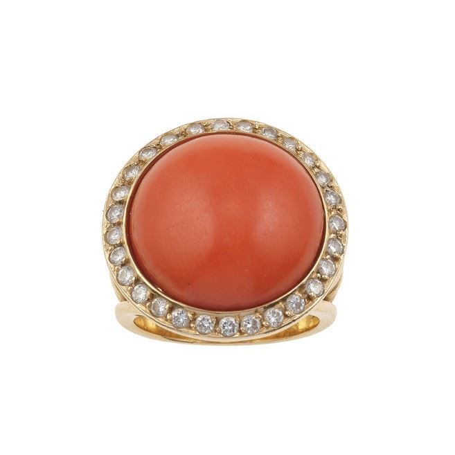 Coral and diamond cluster ring  - Auction Fine Jewels - Cambi Casa d'Aste